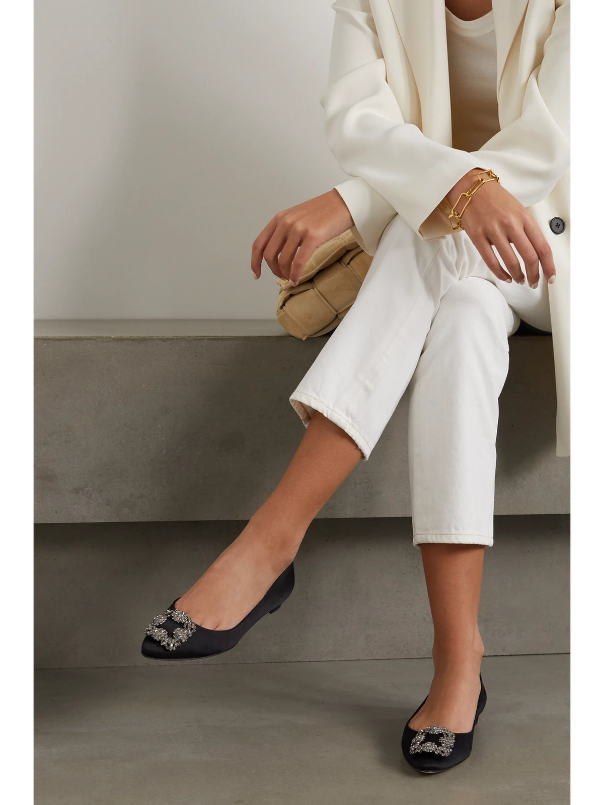 Hangisi Crystal-embellished Satin Point-toe Flats