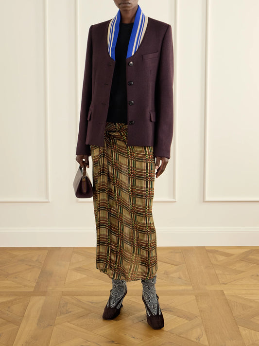 Image of a model wearing Outerwear. Product name - Merino Wool Sweater in Multi colour by brand - Dries Van Noten