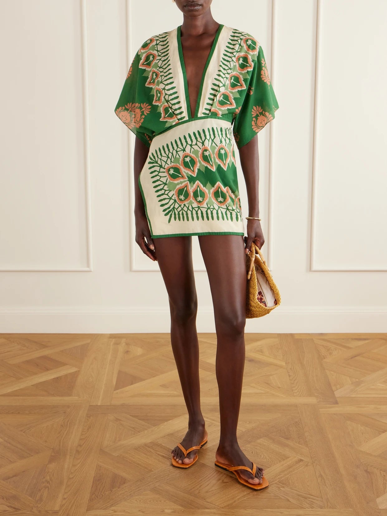 Image of Dresses. Product name - Inundada De Color Printed Cotton-voile Mini Dress in Green colour by brand - Johanna Ortiz