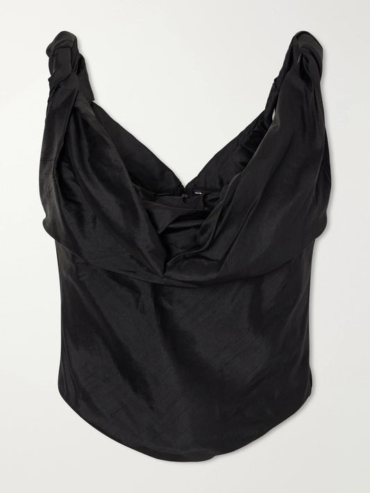 STAUD Olivia Draped Silk-dupioni Top