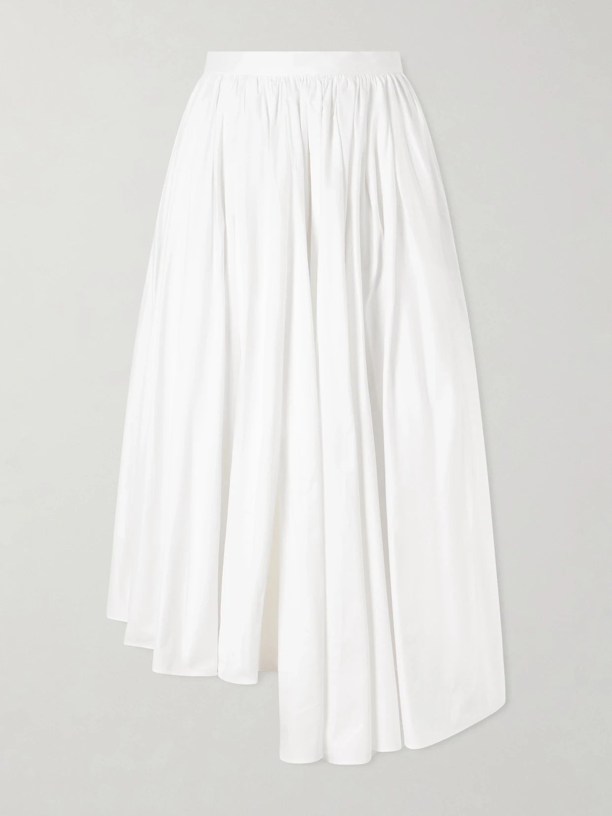 Asymmetric Gathered Cotton-poplin Midi Skirt