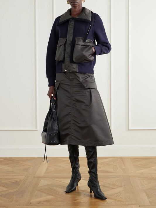 Image of Coats & Jackets. Product name - Sponge Sweat Shell-trimmed Cotton-blend And Wool Jacket in Multi colour by brand - Sacai