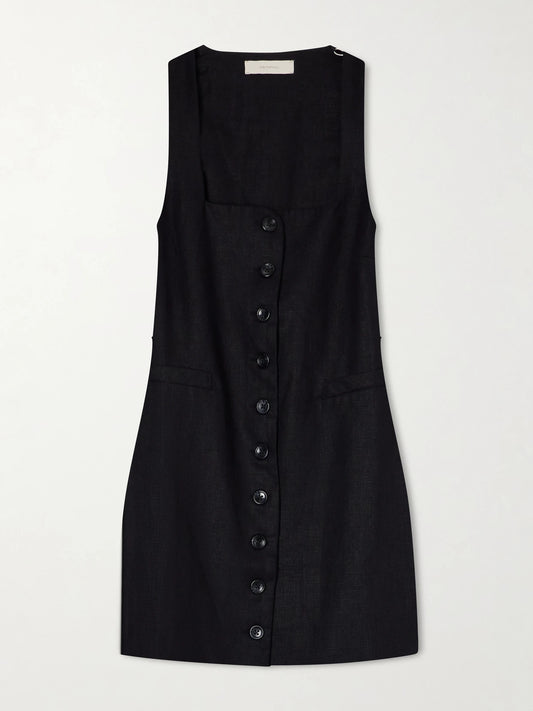 Image of Dresses. Product name - Jacques Linen Mini Dress in Black colour by brand - Faithfull