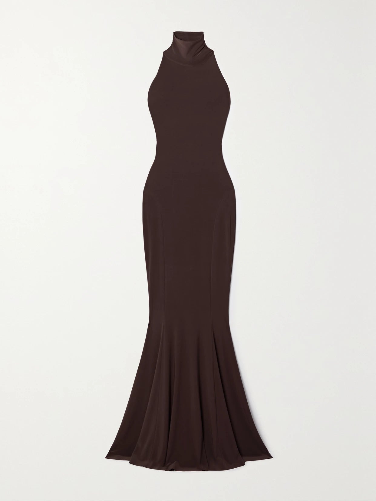 Image of Dresses. Product name - Stretch-jersey Turtleneck Gown in Chocolate colour by brand - Norma Kamali
