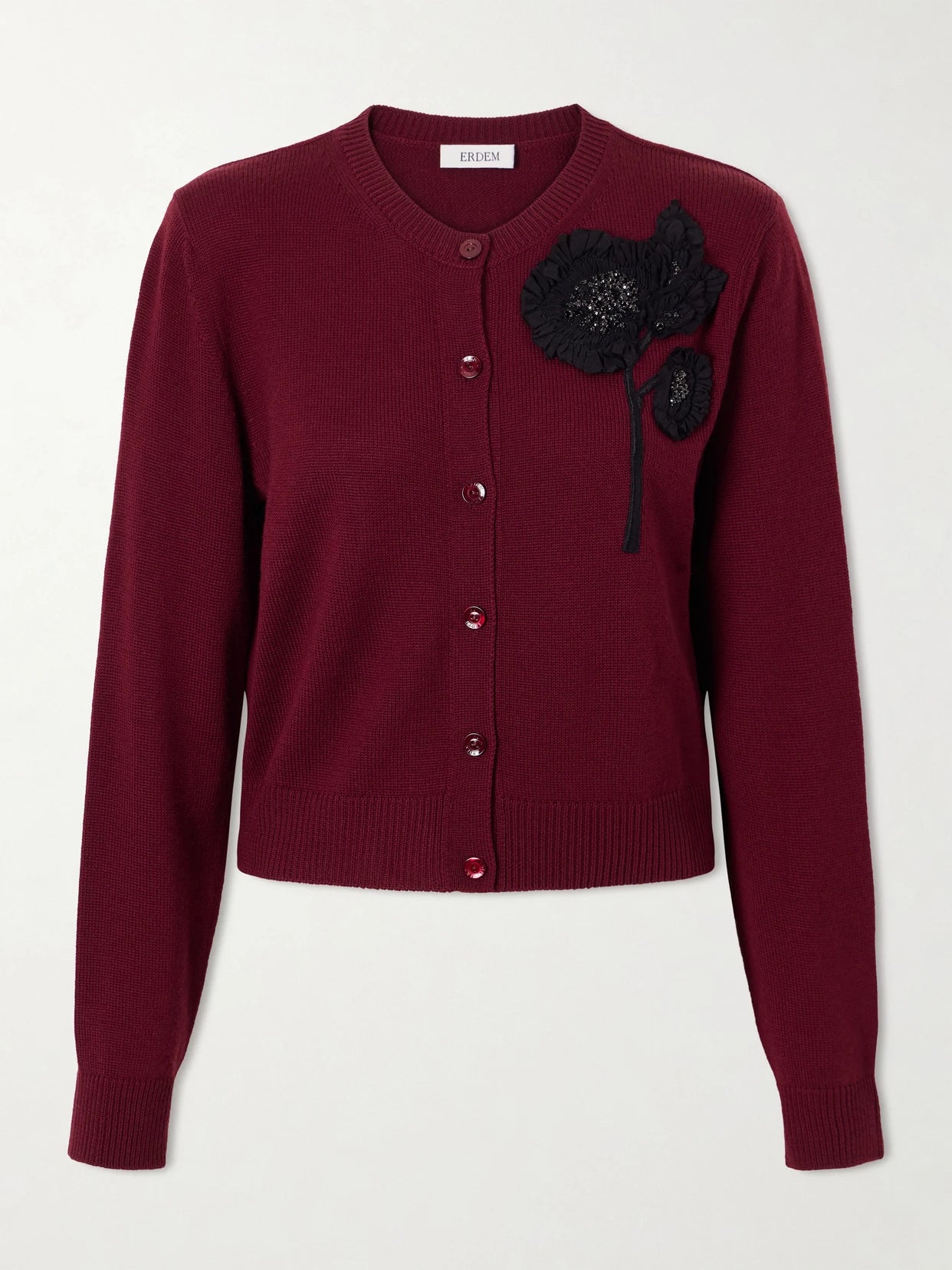 Embellished Ribbed Merino Wool Cardigan
