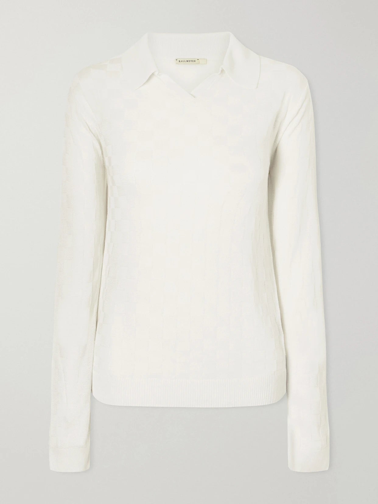 Image of a model wearing Tops. Product name - Caleb Knitted Polo Sweater in White colour by brand - KALLMEYER