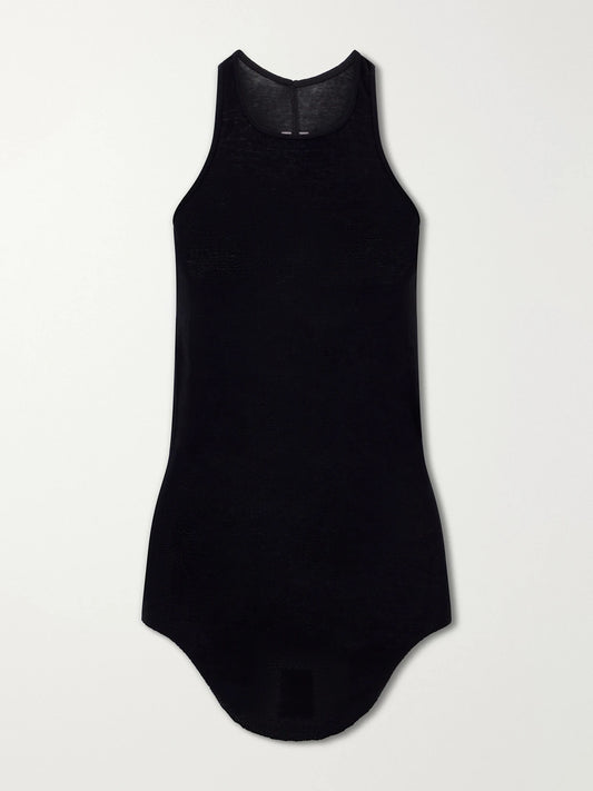 Image of a model wearing Tops. Product name - Ribbed Cotton-jersey Tank in Black colour by brand - Rick Owens