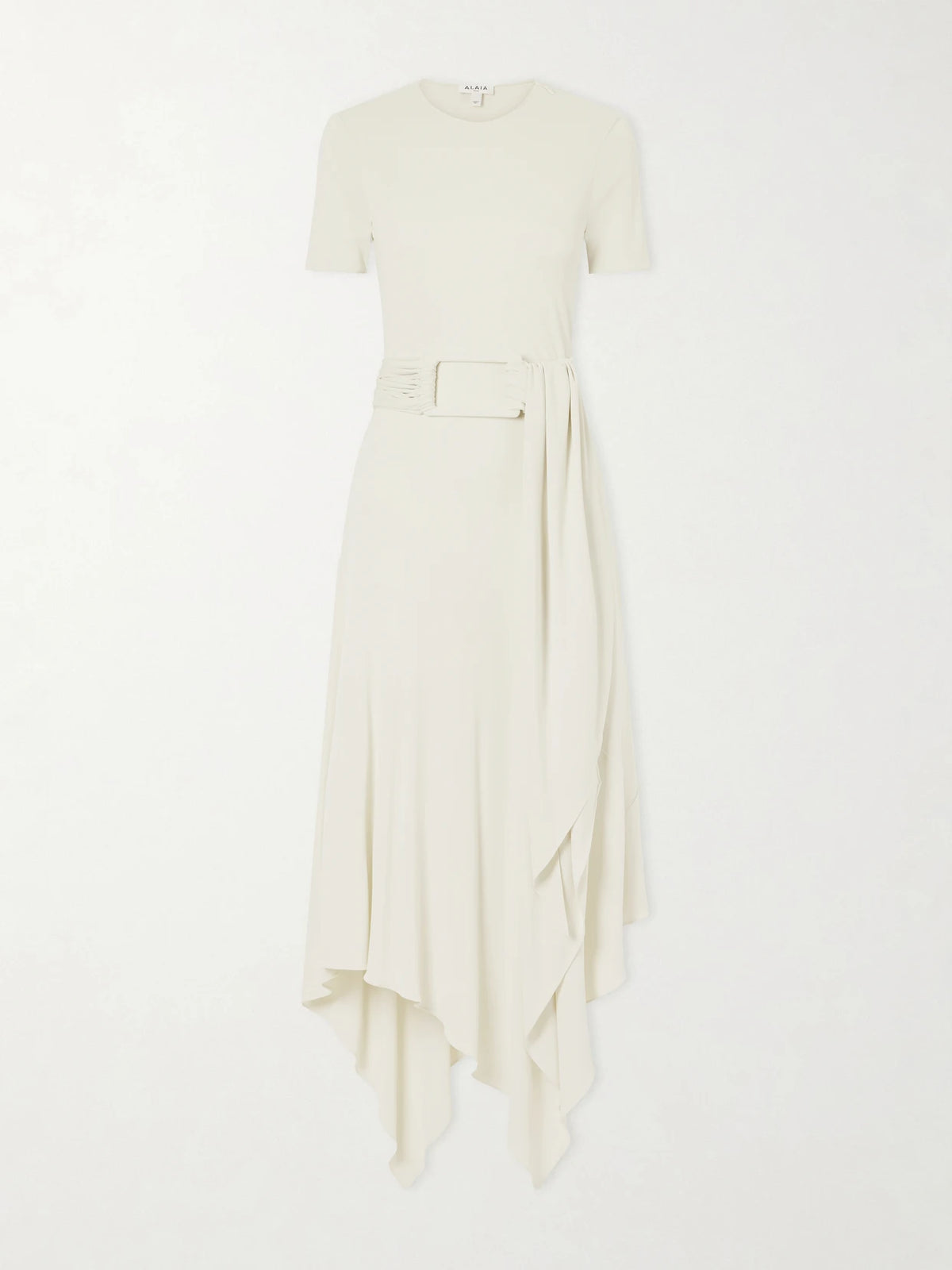 Asymmetrical Belted Jersey Midi Dress