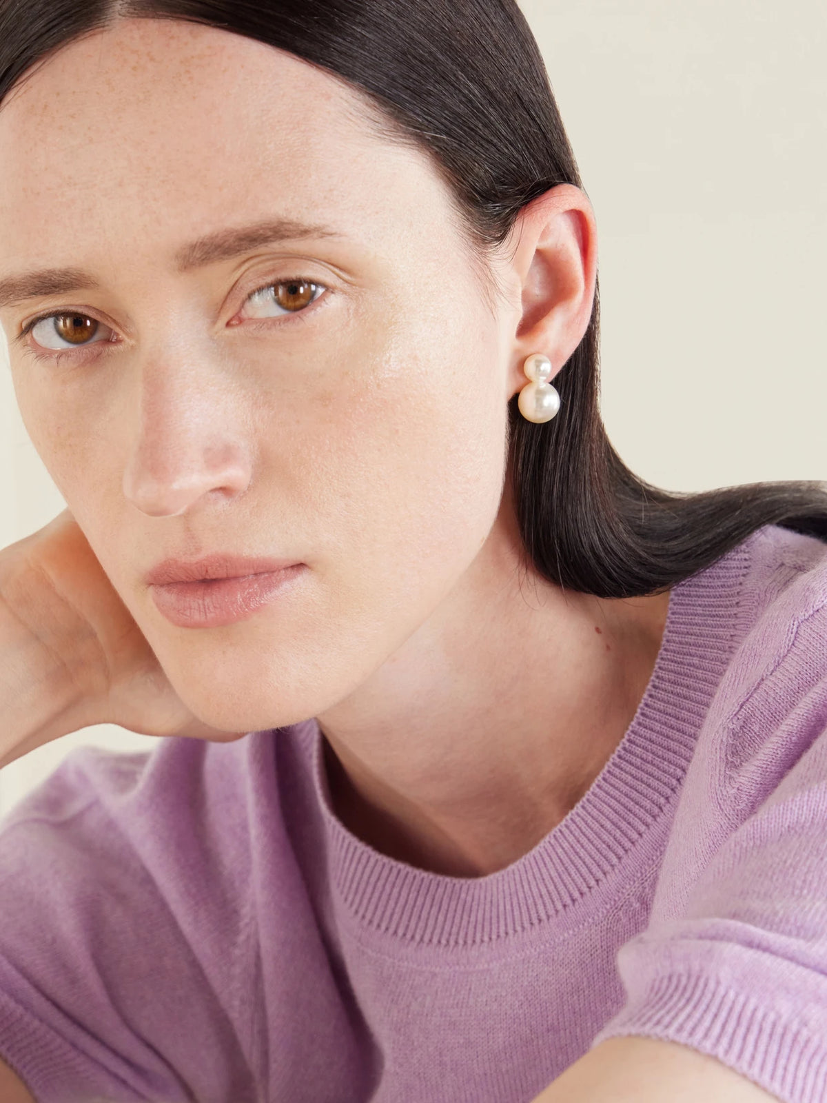 Image of Earrings. Product name - Iris Gold-tone Pearl-like Earrings in Ivory colour by brand - Jennifer Behr