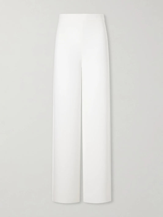 Image of a model wearing Pants. Product name - Woven Wide-leg Pants in White colour by brand - Max Mara