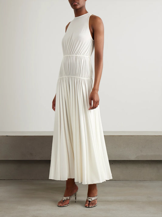 Image of Dresses. Product name - Gathered Jersey Maxi Dress in Off-white colour by brand - Alaïa