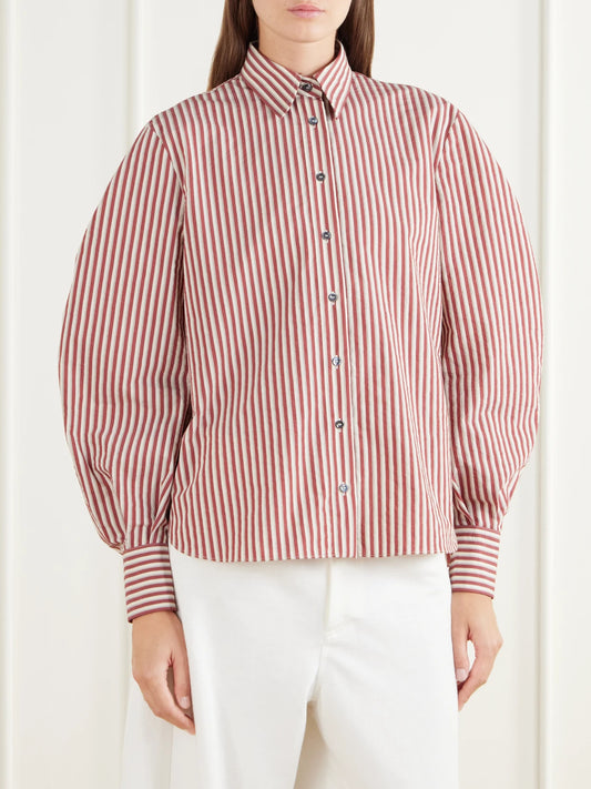 Brunello Cucinelli Bead-embellished Striped Cotton-blend Poplin Shirt