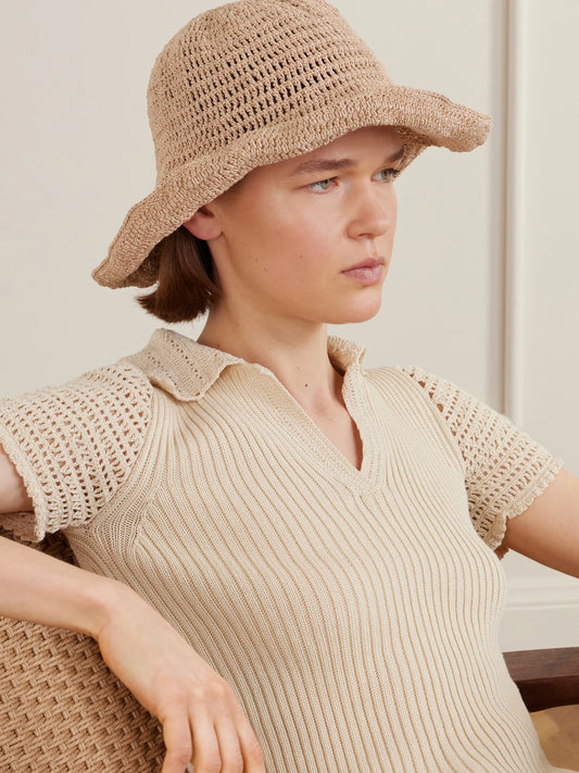 Image of Hats. Product name - Raffia Fedora Fedora in Beige colour by brand - Magda Butrym