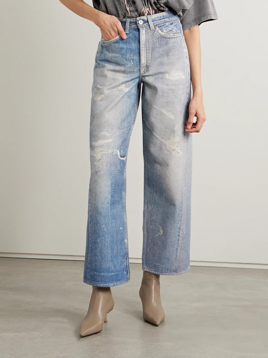 Two-tone Printed Boyfriend Jeans