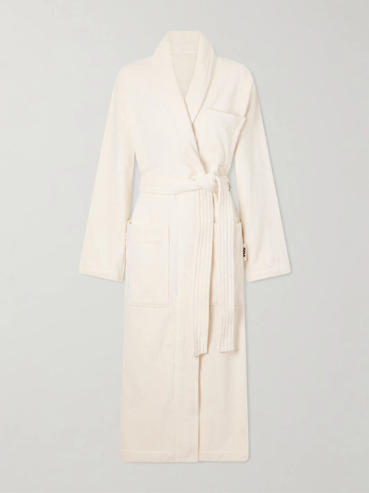 Image of Lingerie. Product name - Belted Organic Cotton-terry Robe in Ivory colour by brand - TEKLA