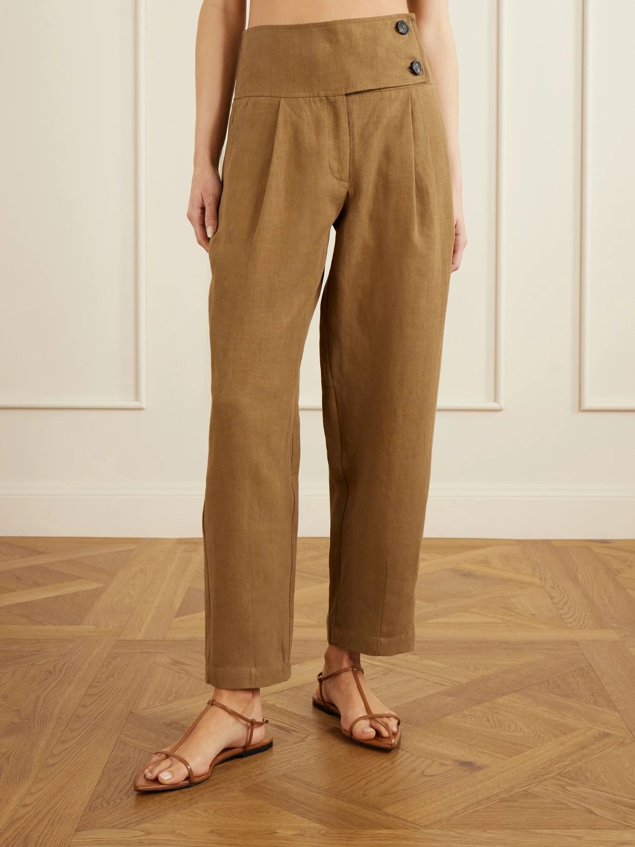 Dafash High-rise Pleated Linen Straight-leg Pants