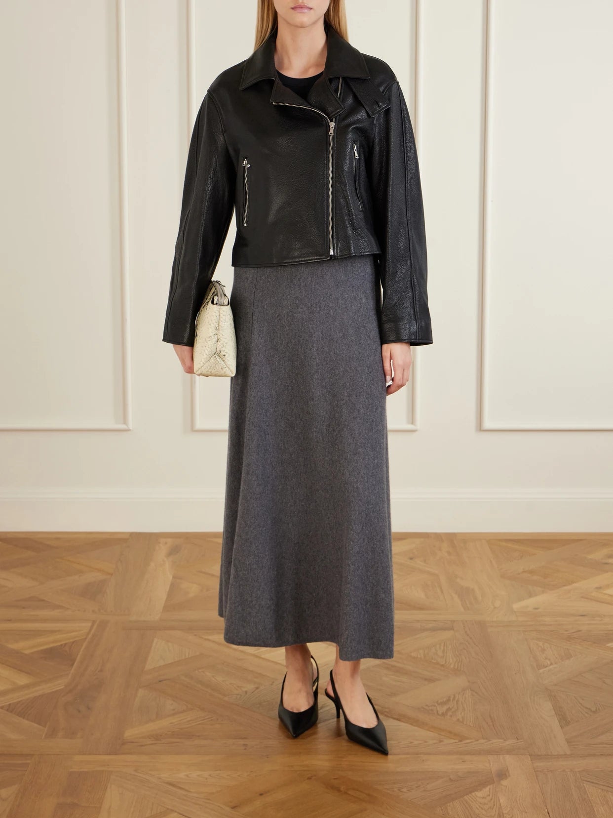 Image of Coats & Jackets. Product name - Varda Full-grain Leather Jacket in Black colour by brand - Nour Hammour