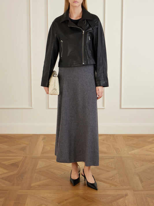 Image of Coats & Jackets. Product name - Varda Full-grain Leather Jacket in Black colour by brand - Nour Hammour