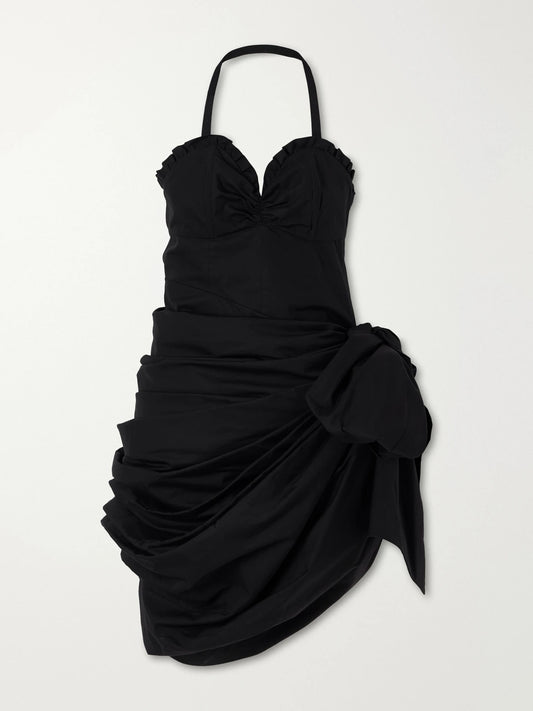 Image of Dresses. Product name - Halterneck Draped Cotton-poplin Midi Dress in Black colour by brand - Chloé