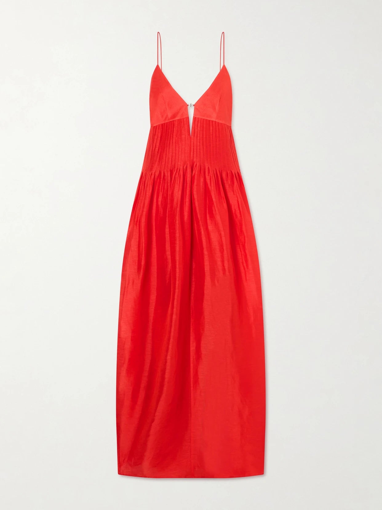 Embellished Pleated Linen And Silk-blend Maxi Dress