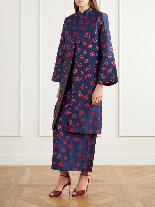 Image of Coats & Jackets. Product name - Ruby Floral-jacquard Taffeta Coat in Multi colour by brand - DESTREE