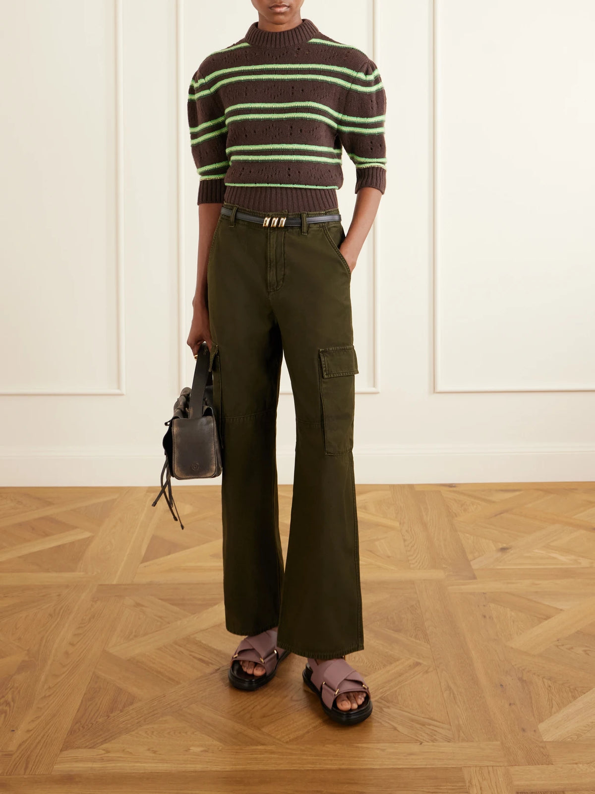 Image of Sandals. Product name - Fussbett Two-tone Leather Slingback Sandals in Pink colour by brand - Marni
