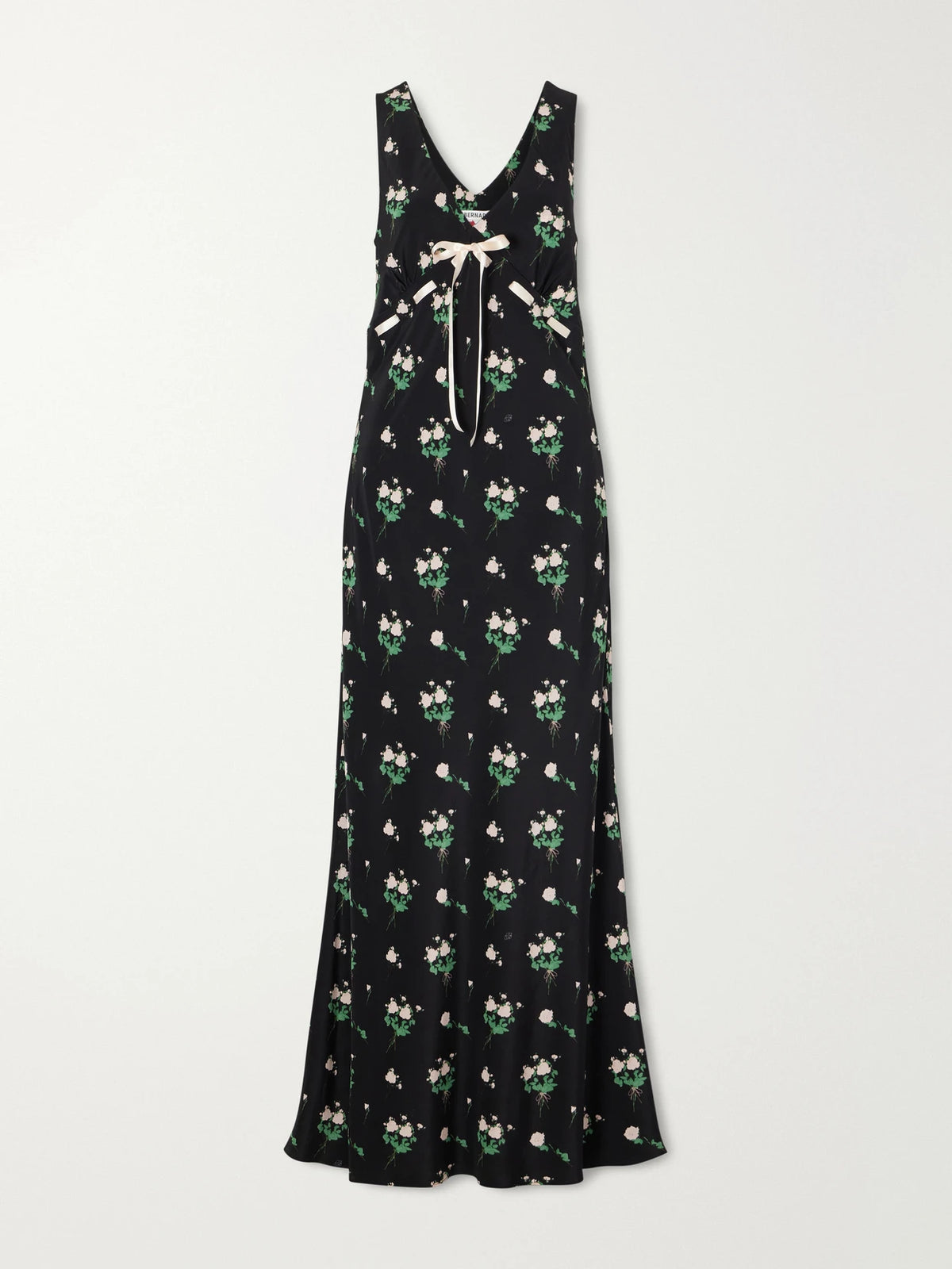 BERNADETTE Camille Bow-detailed Floral-print Silk Crepe De Chine Gown