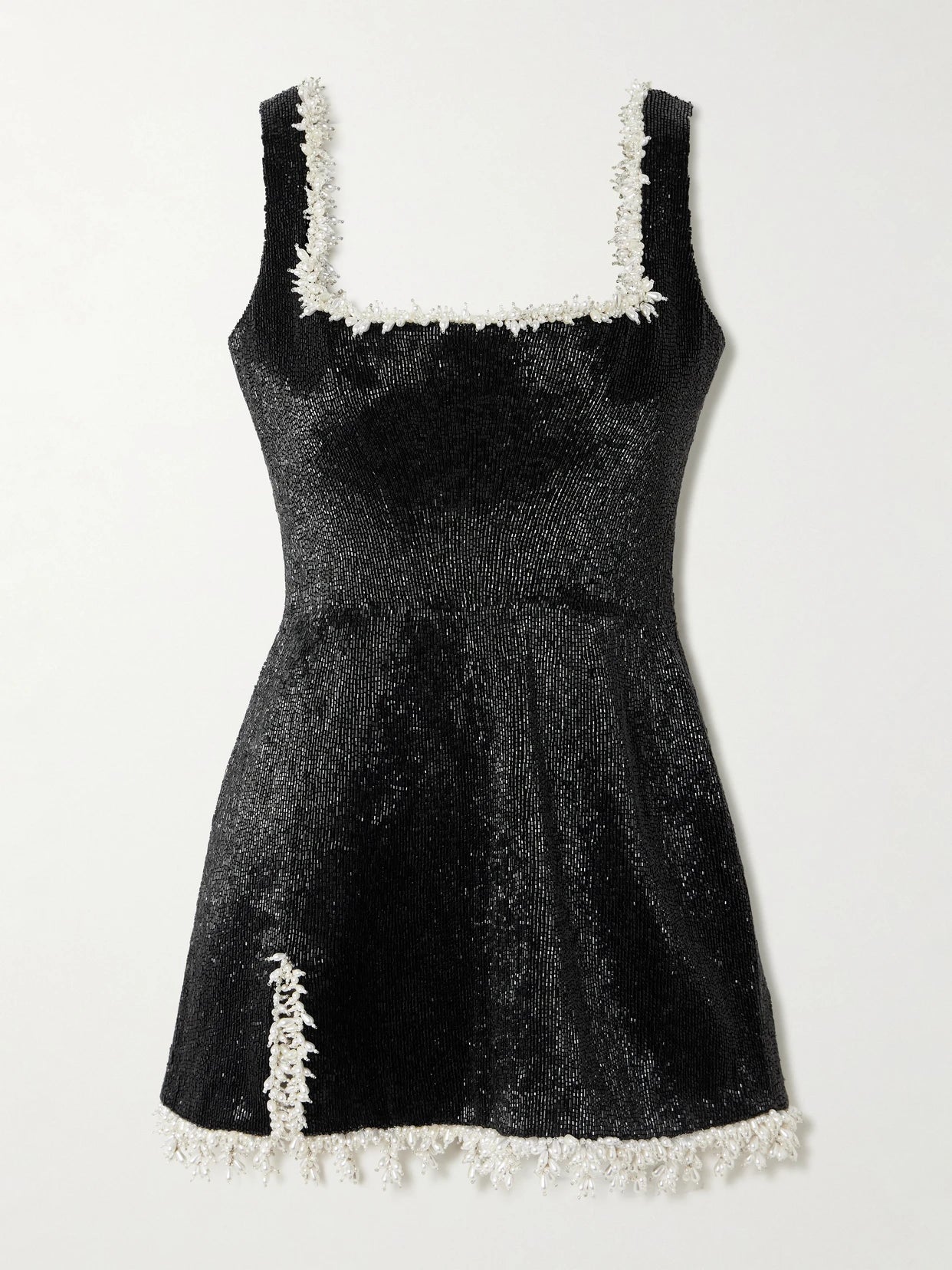 Image of Dresses. Product name - Margot Embellished Satin Mini Dress in Black colour by brand - Clio Peppiatt