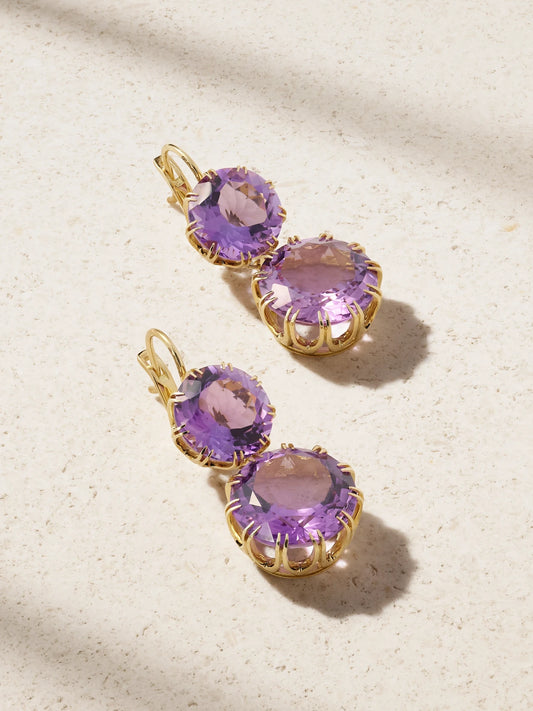 Double Crown 18-karat Gold Amethyst Earrings