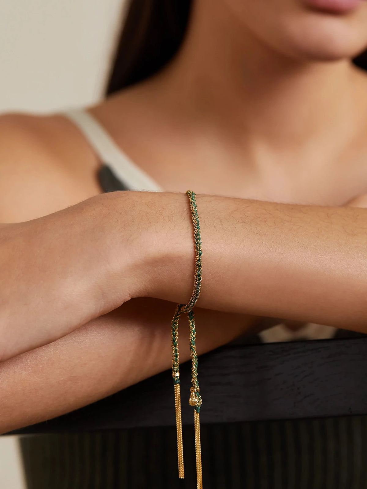 Image of Bracelets. Product name - Lucky Fortune + Ladybug 18-karat Gold And Silk Bracelet in Multi colour by brand - Carolina Bucci