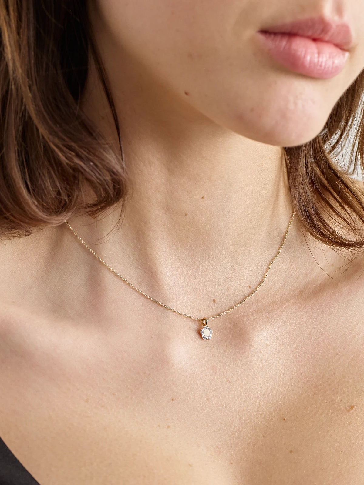 Image of Necklaces. Product name - Flora Mini 14-karat Gold Diamond Necklace in Multi colour by brand - STONE AND STRAND