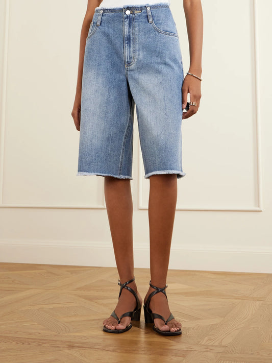 Mid-rise Denim Straight-leg Shorts