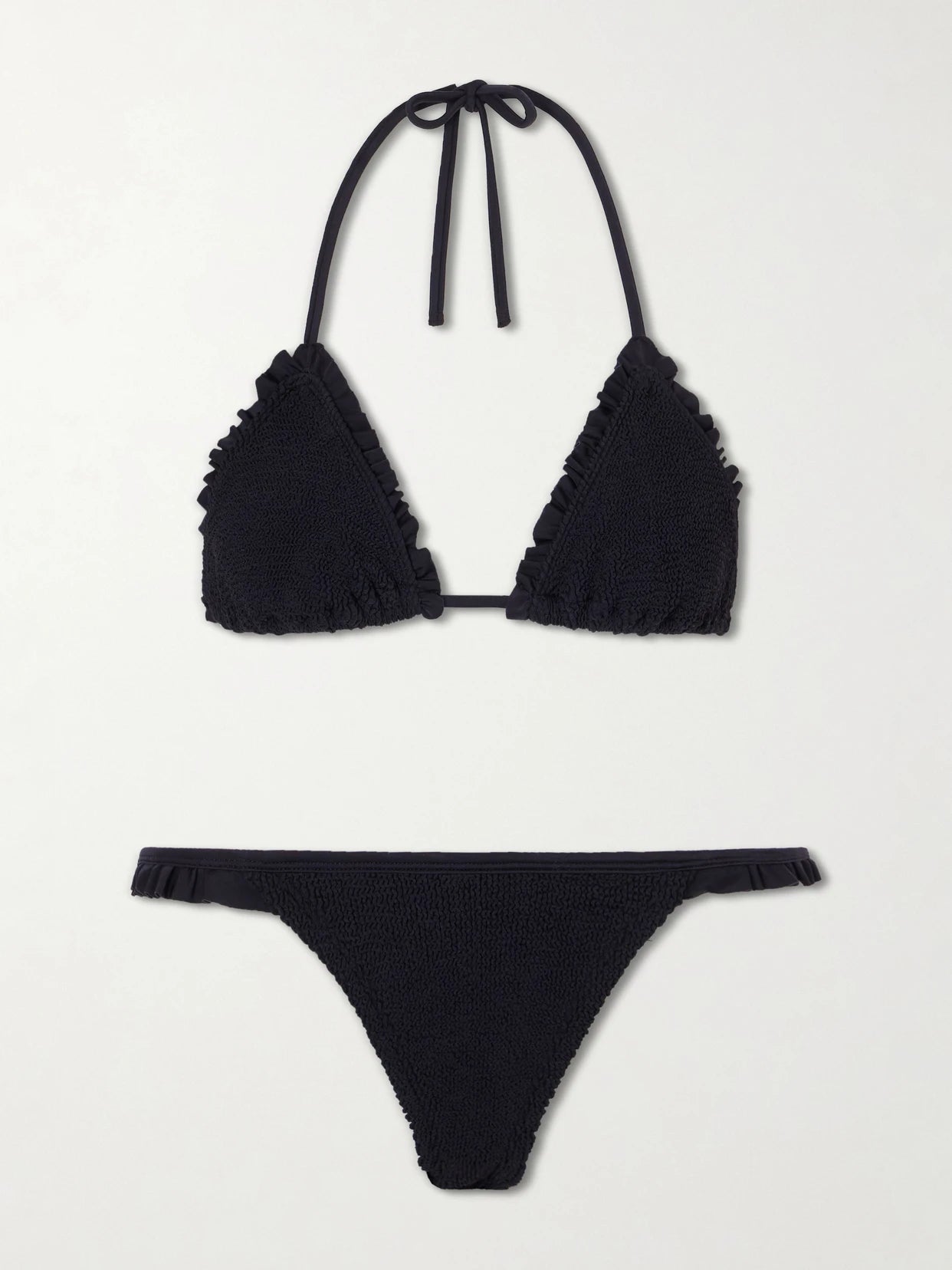 Image of Swimwear. Product name - Naomi Ruffled Original Crinkle Bikini in Black colour by brand - Hunza G
