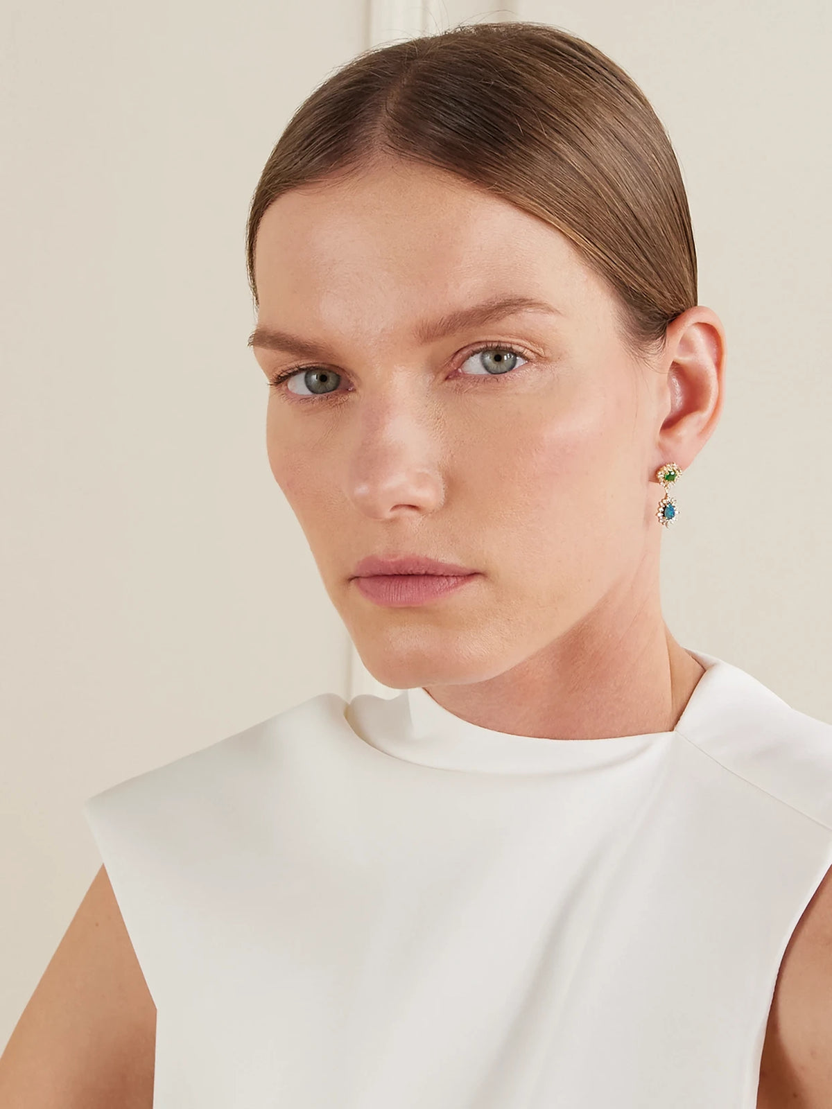 Image of Earrings. Product name - 18-karat Gold Multi-stone Earrings in Green colour by brand - Suzanne Kalan