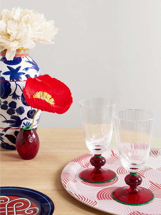 Image of Tableware. Product name - Perfetto Murano Wine Glass in Red colour by brand - La DoubleJ