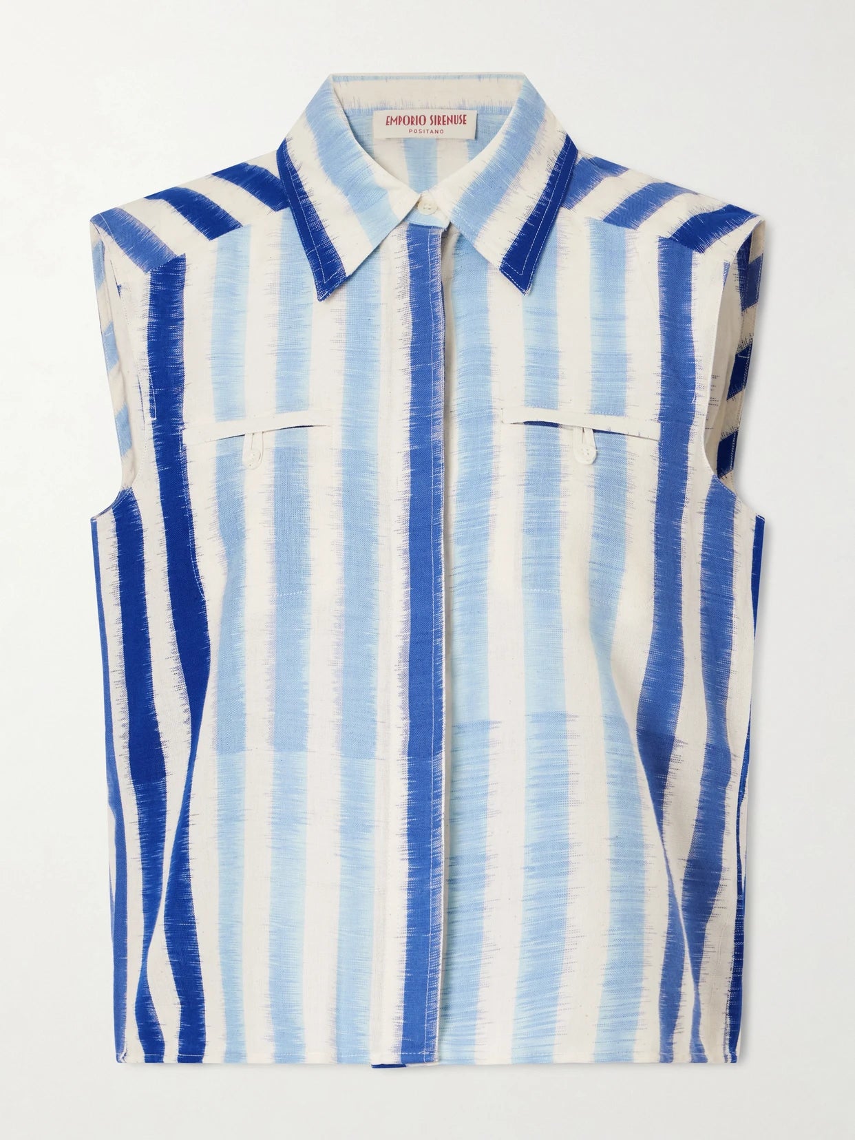 Image of Shirts. Product name - Ylena Striped Cotton Shirt in Blue colour by brand - Emporio Sirenuse