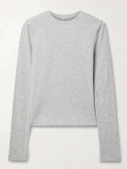 Image of Sleepwear & Loungewear. Product name - Stretch-cotton Jersey Top - Light Heather Gray in Light gray colour by brand - SKIMS