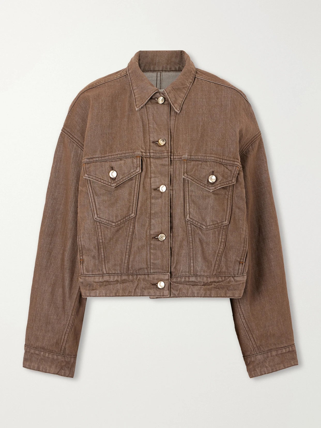 Image of Coats & Jackets. Product name - Sway Denim Jacket in Brown colour by brand - OSSOU