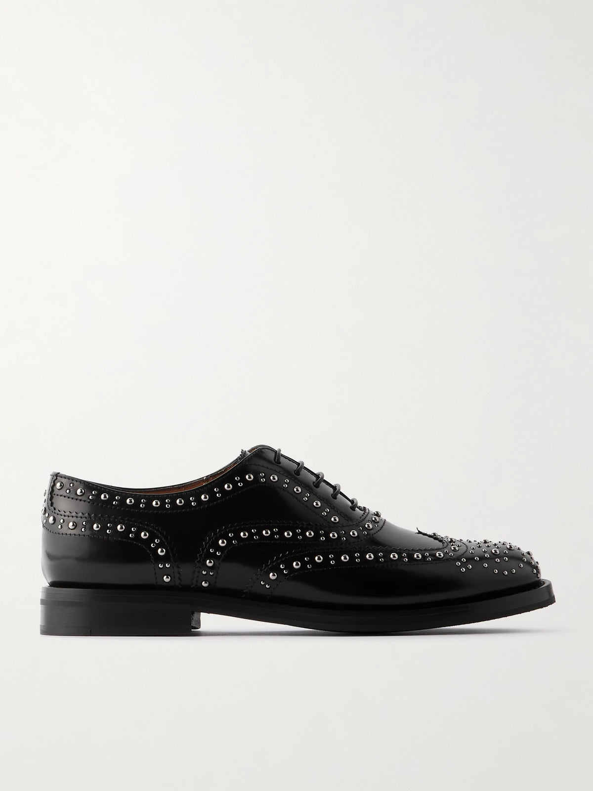 Burwood Met Studded Glossed-leather Brogues
