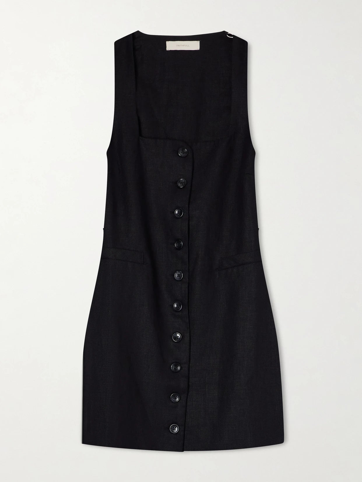 Image of Dresses. Product name - Jacques Linen Mini Dress in Black colour by brand - Faithfull