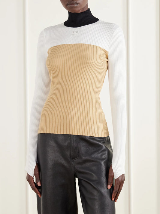 COURREGES Logo-embroidered Ribbed Jersey Sweater