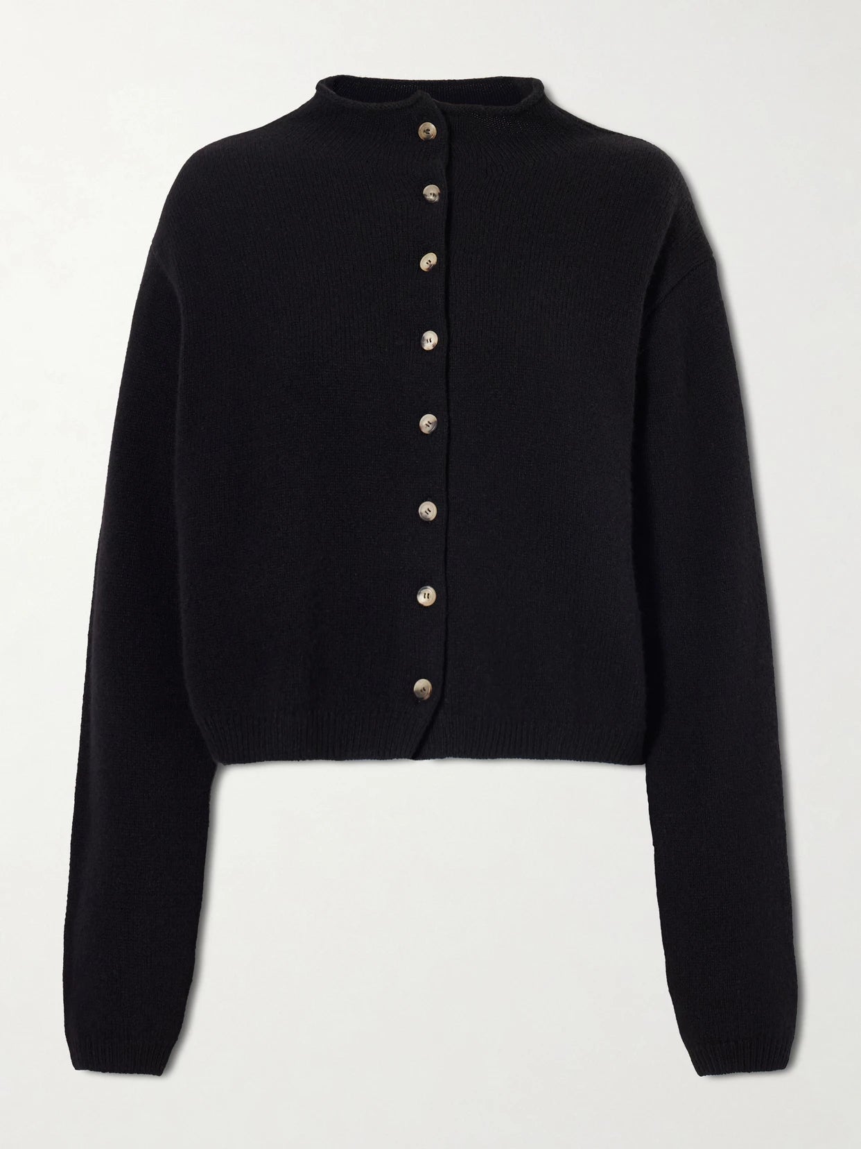 Image of a model wearing Outerwear. Product name - Annora Wool And Cashmere-blend Turtleneck Sweater in Black colour by brand - KHAITE