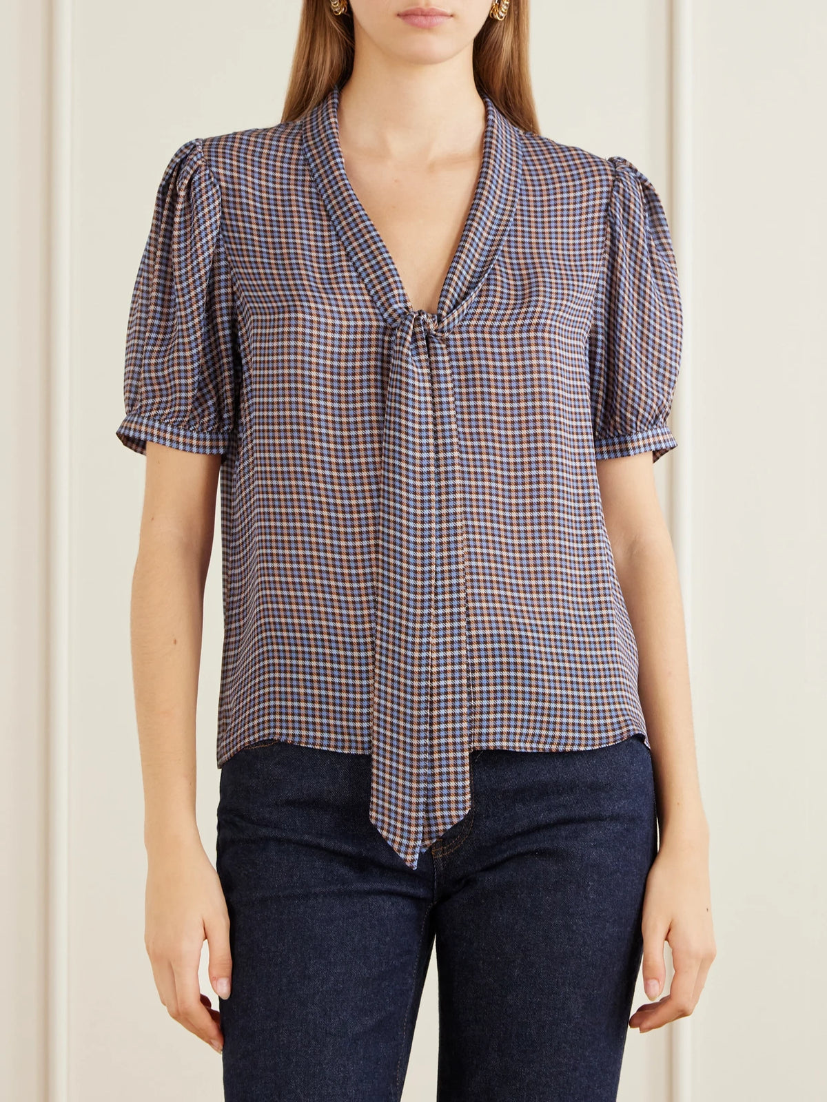 FRAME The Sonnet Checked Silk Blouse