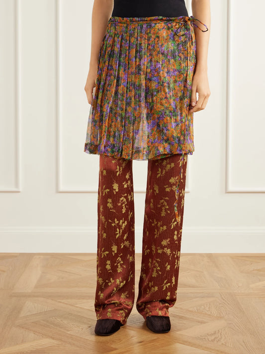 Dries Van Noten Floral-jacquard And Crepon Wide-leg Pants