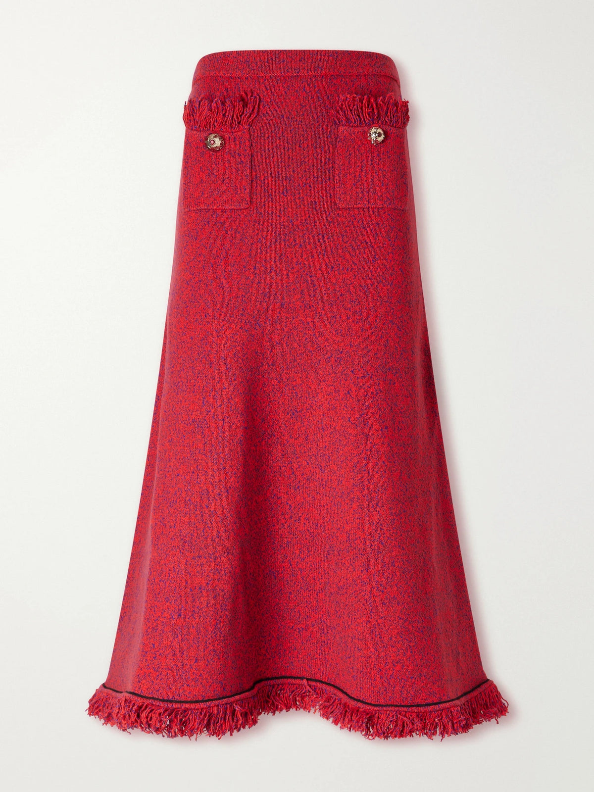 Self-Portrait Frayed Bouclé-knit Midi Skirt