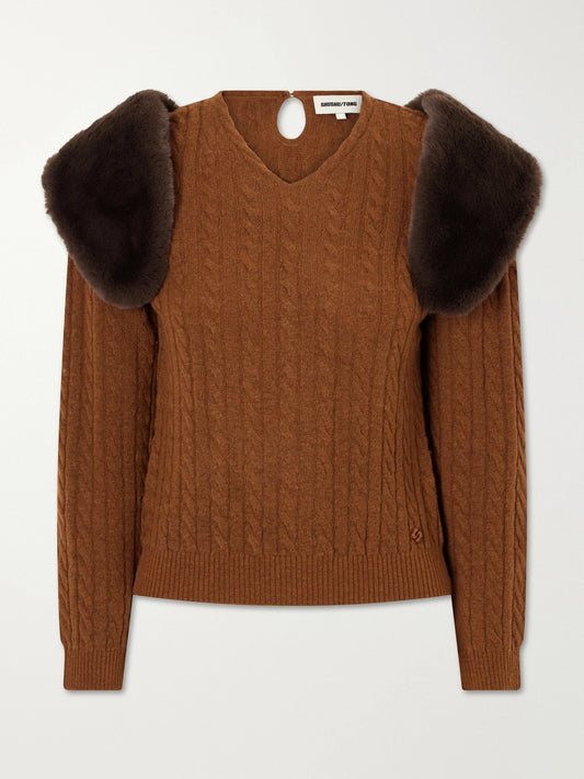 SHUSHU/TONG Plush-trimmed Cable-knit Wool And Lyocell-blend Sweater
