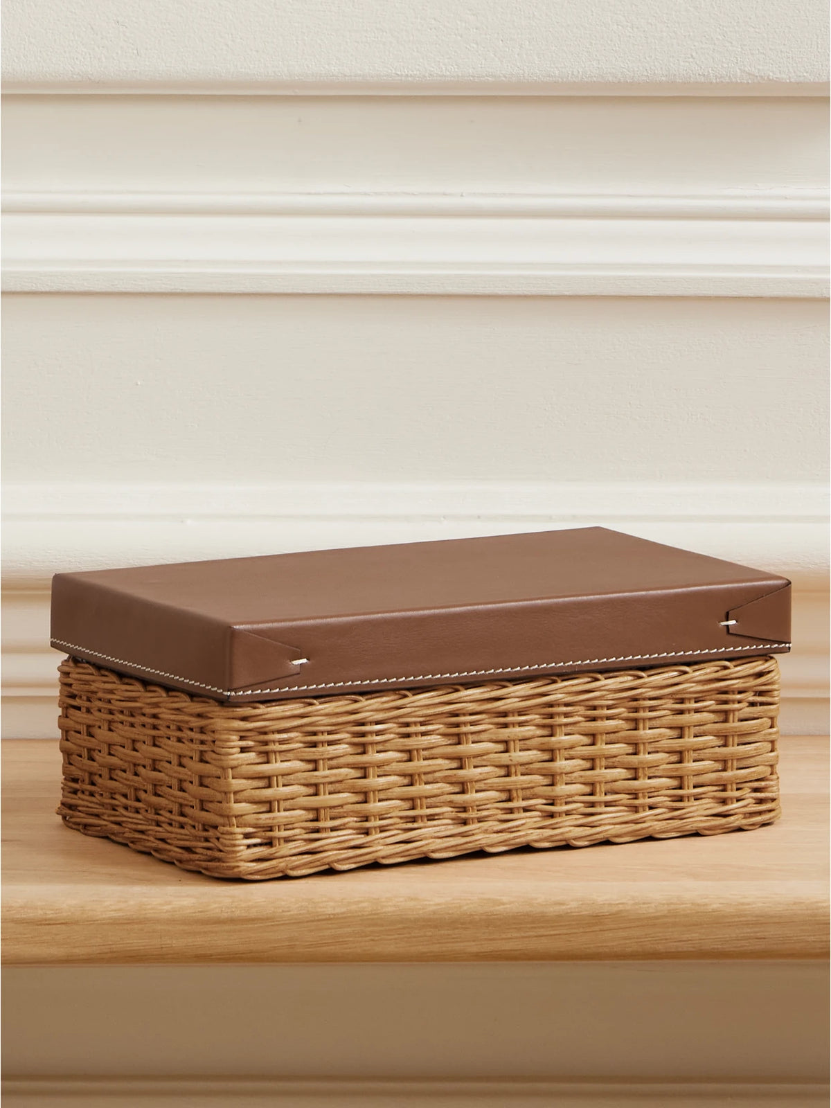 Bailey Small Wicker And Embossed Leather Box