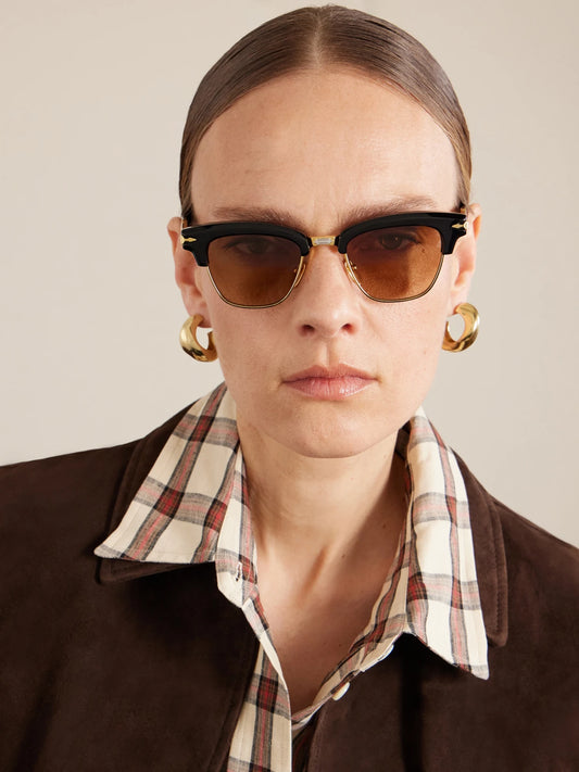 Image of Sunglasses. Product name - Sartre Round-frame Acetate And Metal Sunglasses in Black colour by brand - Jacques Marie Mage