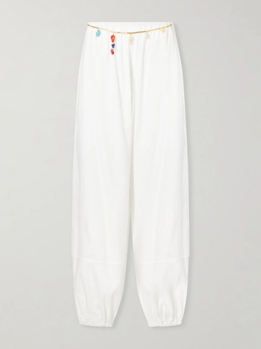 Embellished Cotton-crepe Balloon Pants