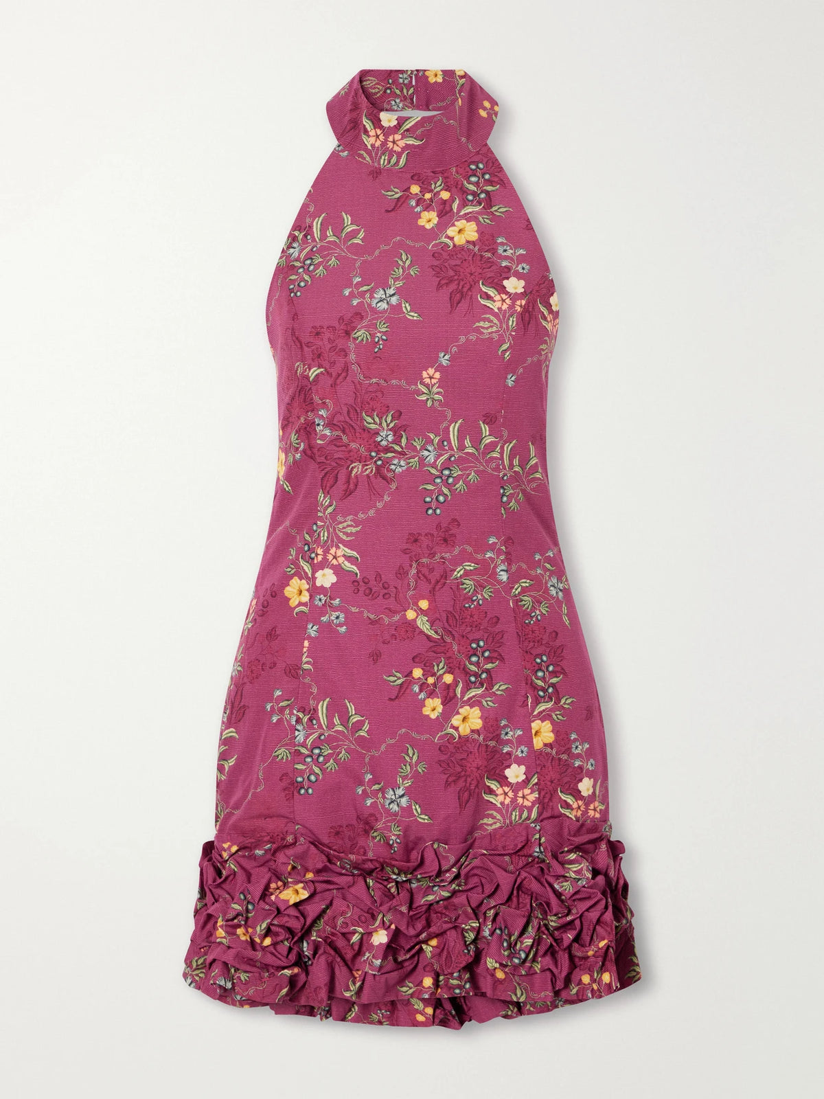 Agua by Agua Bendita Cuenca Ruffled Floral-print Cotton-poplin Halterneck Mini Dress